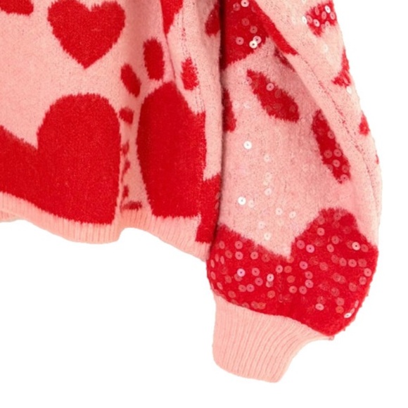 Luna Ivy size S pink w red hearts sequins long sleeve crew neck pullover sweater - Picture 9 of 16